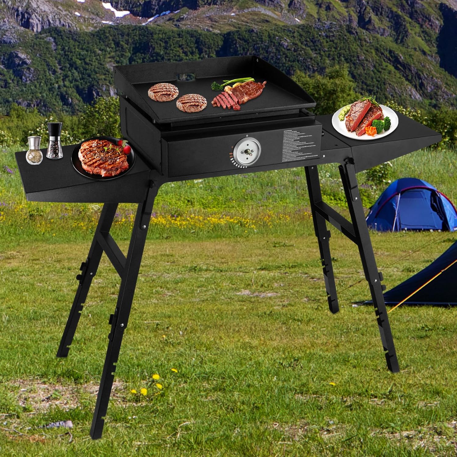 Universal Portable Griddle Stand - Grill Griddles Stand Fit for Blackstone 17” or 22” Propane Table Top Griddle with Two Side Shelf, Ideal for Outdoor Cooking & Camping