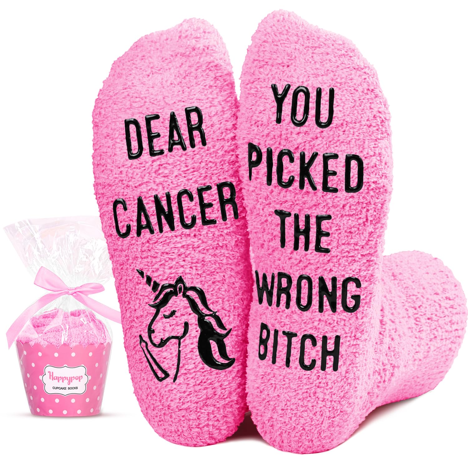 HAPPYPOP Breast Cancer Gifts - Women Men Patient Socks for Cancer Awareness Chemo Survivor