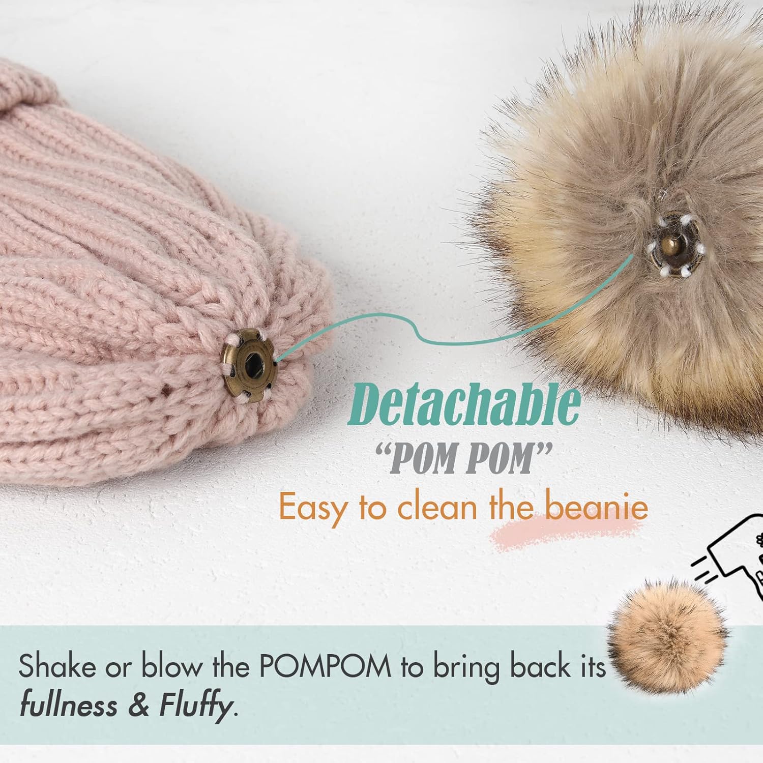 FURTALK Womens Winter Beanie Hat Satin Lined Faux Fur Pom Pom Beanies Hat for Women Winter Warm Knit Hats - Image 4