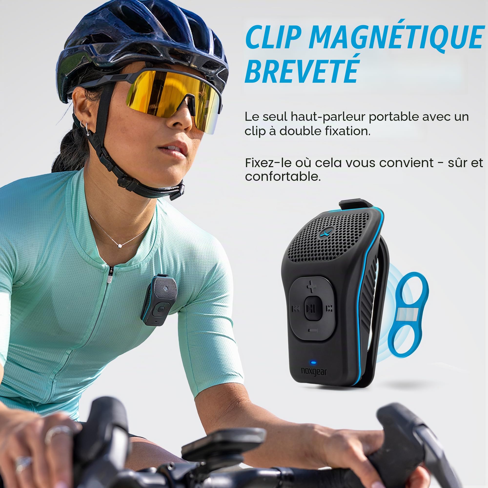 Noxgear Enceinte Bluetooth Portable 39g, Mini-Enceinte magnétique à Clip, étanche, jusqu'à 15 Heures d'autonomie | Enceinte Bluetooth à Clip, avec Microphone intégré, portée de 30 mètres