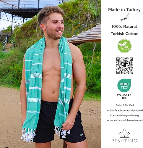 Miniatura 2 de PESHTINO Toalla de playa turca algodón turco secado rápido fina ligera suave sin arena toallas compactas para playa piscina baño spa yoga picnic y