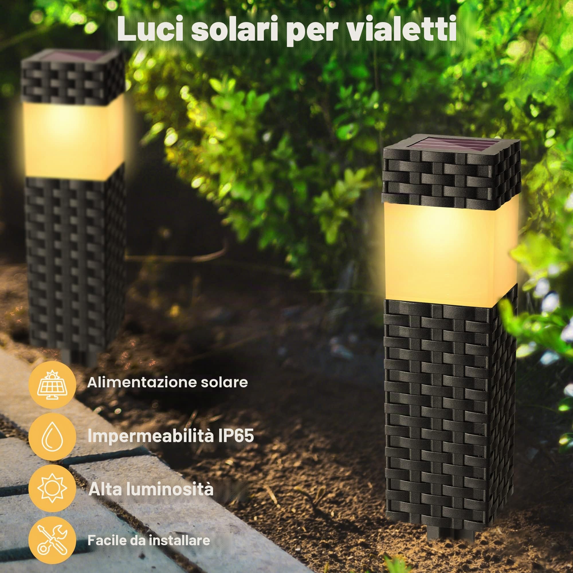Joomer Luci Solari Esterno, 8 Pezzi Lampada Solare da Esterno Giardino Piazza Moda, LED Luci Solari da Giardino Bianco Caldo Impermeable IP65 per Terra Cortile Prato Vialetto Sentieri