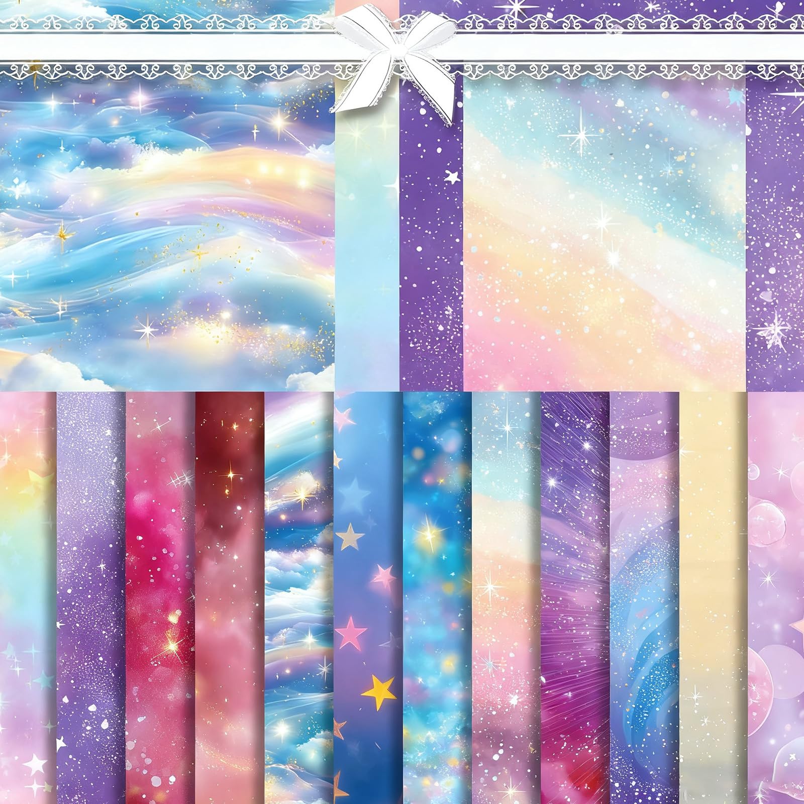 24 Sheets Starry Sky Scrapbook Paper 6x6 Inch Shiny Star Themed Cardstock for DIY Card Making Photo Albums Journaling Acid Free Decorative Craft Paper Pad for Hobby Craft Decoration