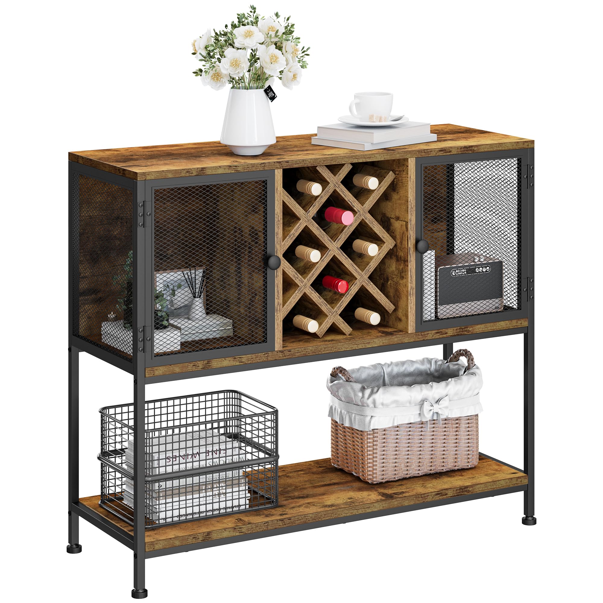 YITAHOME Gabinetes de Cocina con Soporte para Vino, aparador de Almacenamiento, gabinete de Vino Buffet, aparadores para Sala de Estar, armarios de Comedor, aparadores con 2 Puertas 100 x 85 x 35 cm