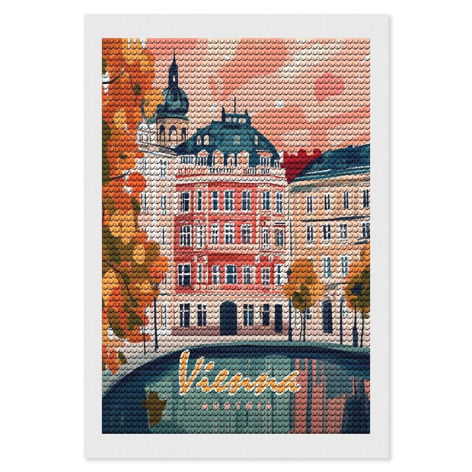 Junmoney Vienna Cityscape Painting Diamond Painting Kit 8"x12", Easy Handmade Project, Cosy Home Accent, for Craft Lovers, Holiday Gift Idea