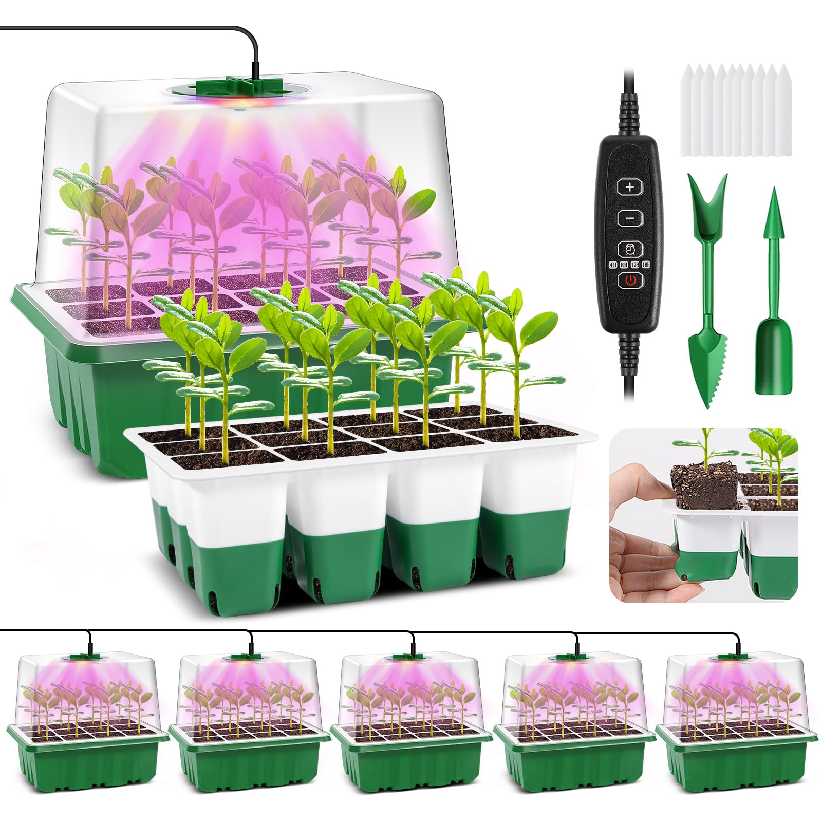 Verdenu Mini-broeikas voor planten met kweeklampen en verwarmingsmat, extra grote zaaibak met 24 cellen, broeikas voor binnen voor de vermeerdering van kamerplanten