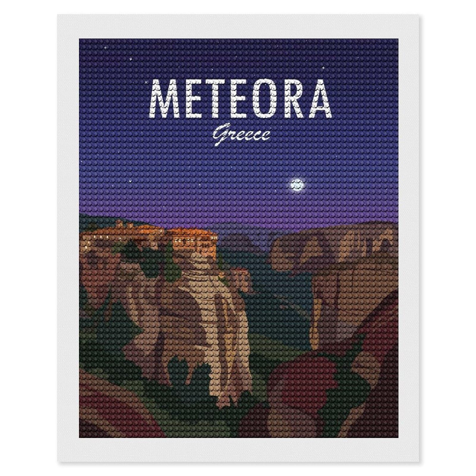 Junmoney Meteora Greece DIY Diamond Art Canvas Kit 16"x20", for Teens, Finish and Display, Holiday Gift Idea, Vintage Style Decor