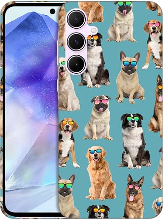 GlamCase for Samsung Galaxy A35 5G, Samsung A35 Case - Dog Pattern with Sunglasses Teal Printed Slim & Sleek Cute Plastic Hard Protective Designer Back Phone Case/Cover for Samsung A35