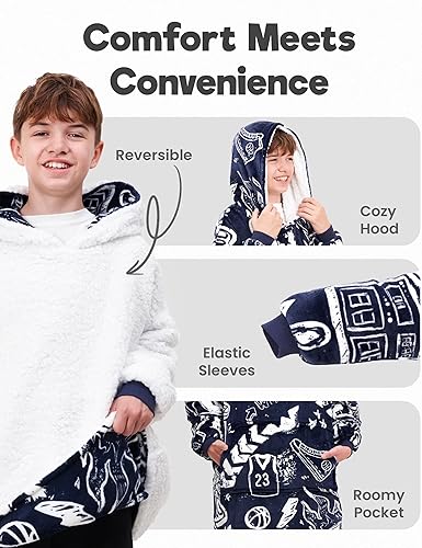 Miniatura 10 de Manta deportiva con capucha para hombres y niños, manta de gran tamaño para niños, adolescentes, adultos, fútbol y baloncesto con capucha para niños