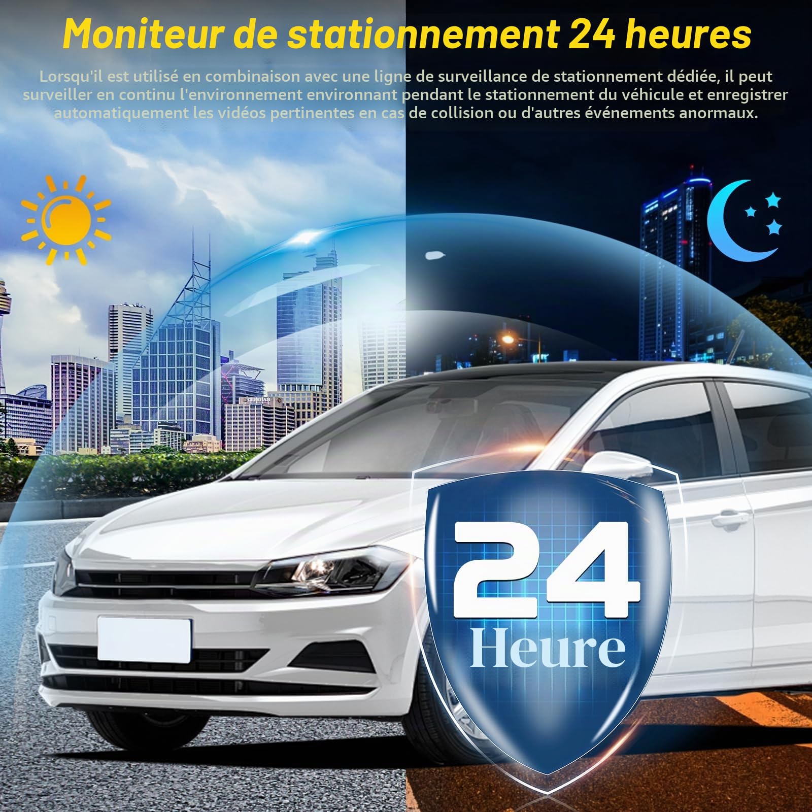 Podofo Caméra de Tableau de Bord Miroir 12" avec Carplay sans Fil, Android Auto avec caméra de recul HD, écran Tactile IPS Double rétroviseur 1080P Dashcam Dash Cam Voiture, 2 écrans divisés