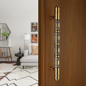 LAPO 18 Inch Full Brass Main Door Handle | Wooden & Glass Door Handle | Pull-Push Handles for All The Doors of Home | Office | Hotel (Pack of 1, Black-Gold Finish) S -2023