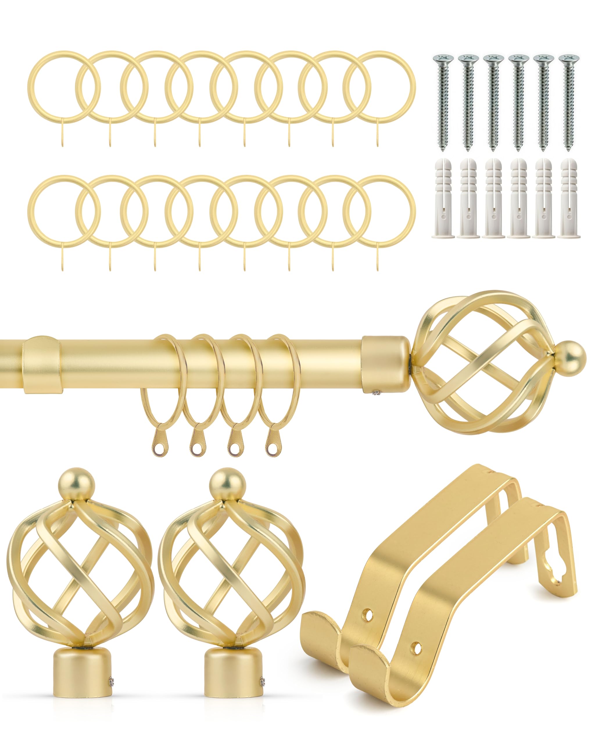 Julian Charles Gold Bird Cage Matt Extendable Curtain Pole With Rings - 1.2 - 2.1M