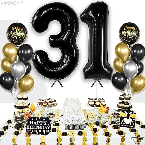 Miniatura 3 de KatchOn, Globos negros grandes del número 31, 40 pulgadas, decoraciones de cumpleaños número 31 para hombres, globos de cumpleaños de 31 años,