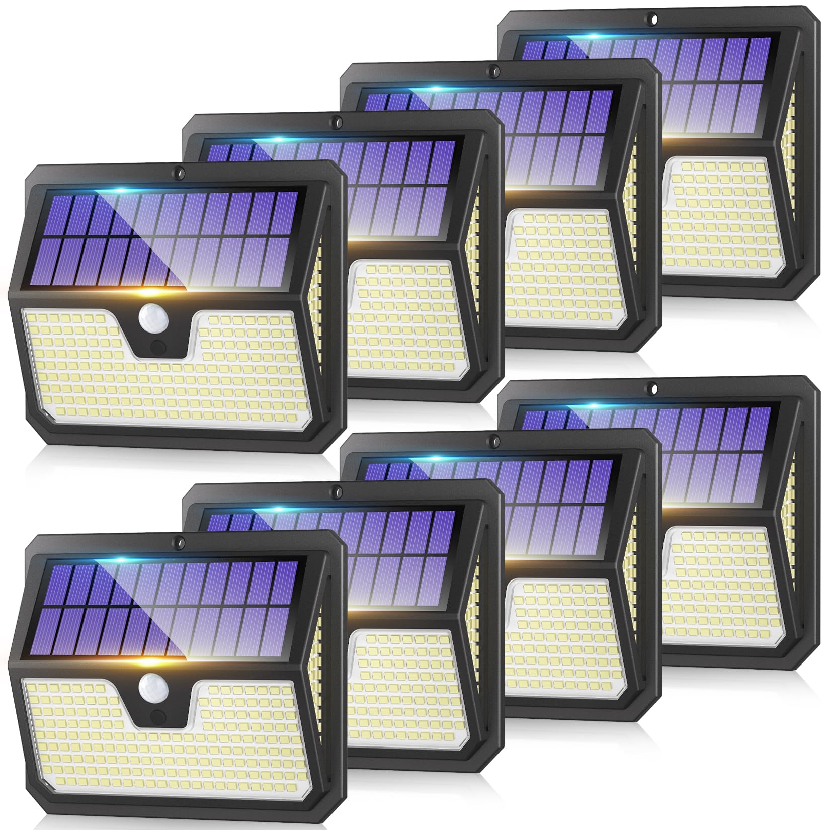 Seklin 8 Pack Solar Security Lights Outdoor, 239 LED Solar Powered Wall Light, 270° Wide Lighting Angle, Motion Sensor, IP65 Waterproof Solar Flood Lamp for Outside Yard Fence Garage — image 1
