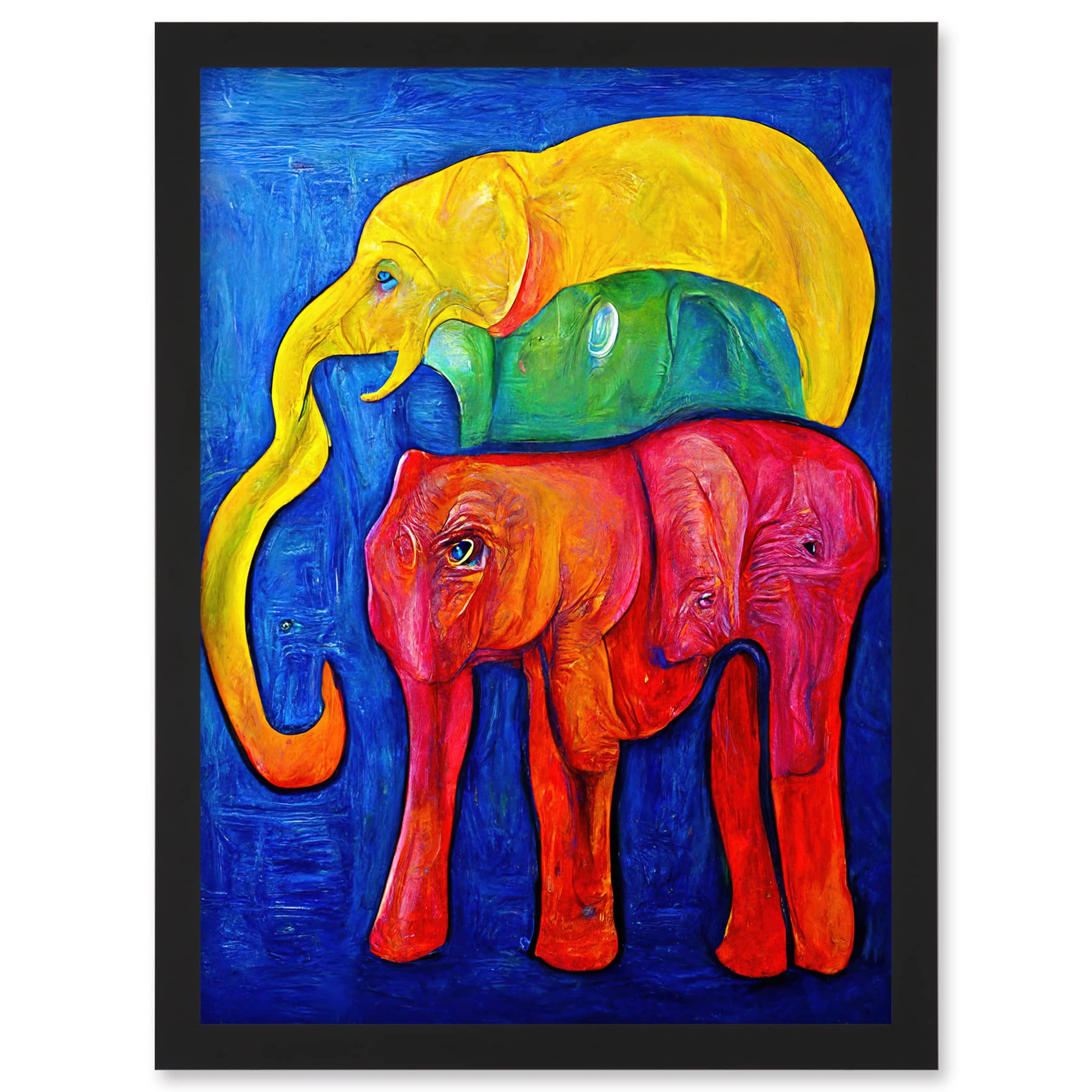 Doppelganger33 LTD Abstract Pop Art Surrealism Elephants Colourful Oil Artwork Framed A3 Wall Art Print