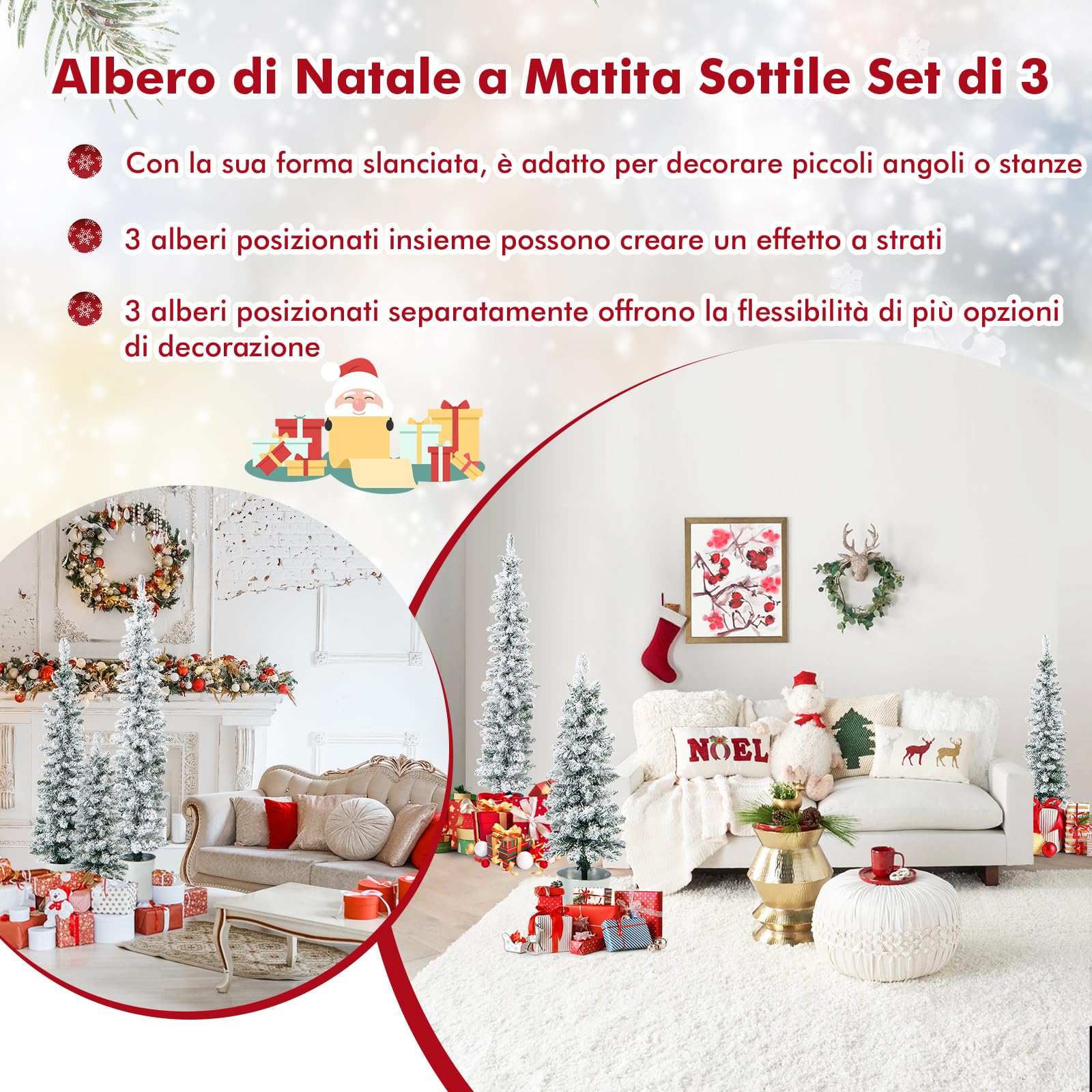 COSTWAY Set di 3 Alberi di Natale Artificiali da 90 CM + 120 CM + 150 CM