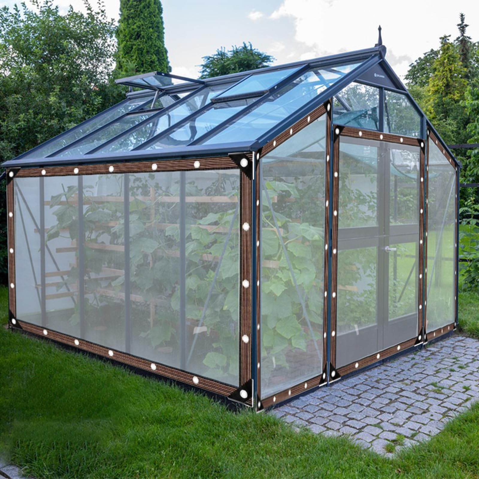EPFHR Waterdicht transparant zeil met ogen, afdekzeil, bouwfolie, regenbescherming, windscherm, multifunctioneel, waterdicht zeil, tarp voor balkon, plantenkas, tuin, inclusief zeilspanners (3 x 3 m