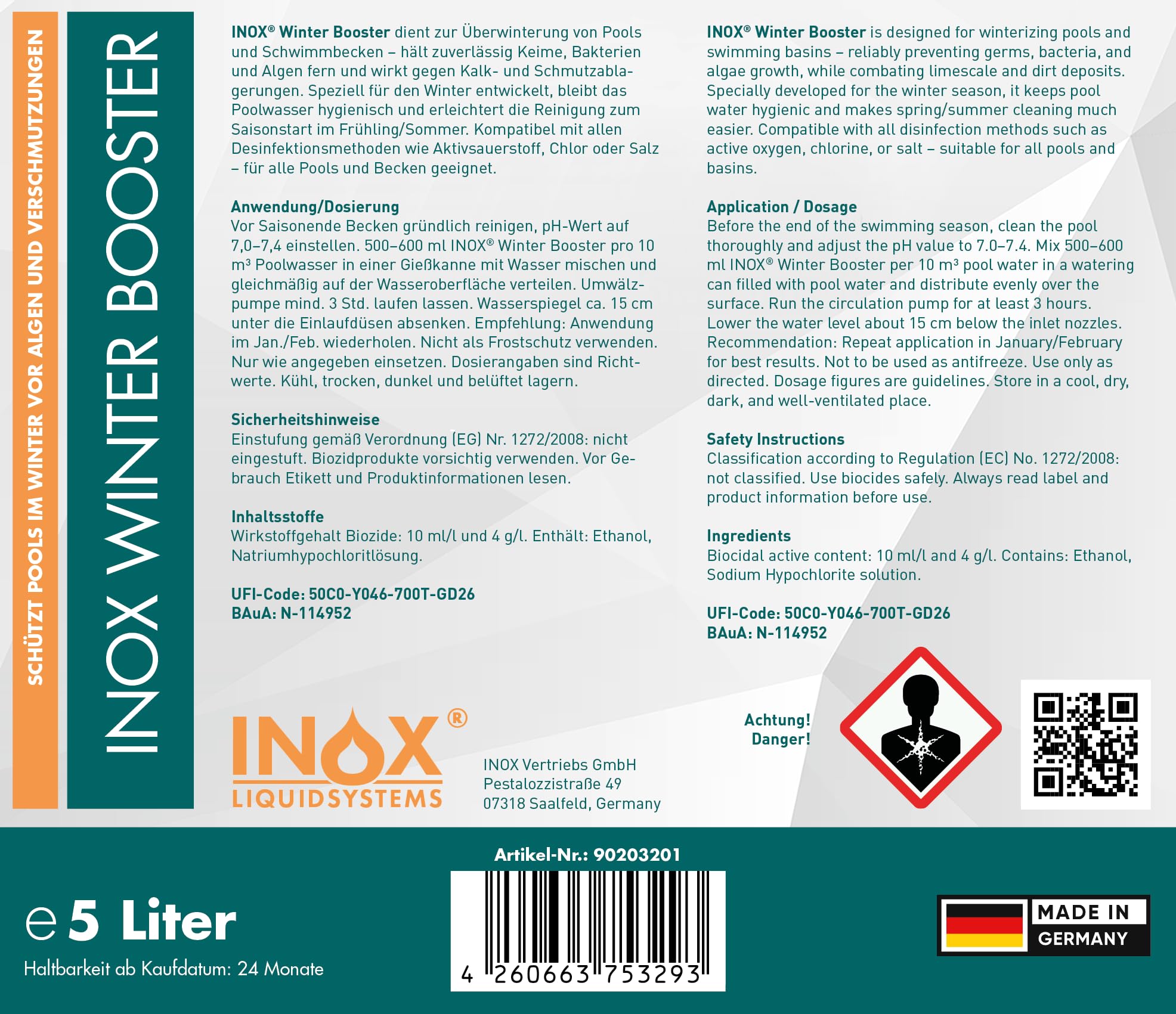 INOX® Pool Wintermittel 5L | Hochwertiges Pool Überwinterungsmittel & Algizid für Pool | Effektives Wintermittel für Poolpflege im Winter