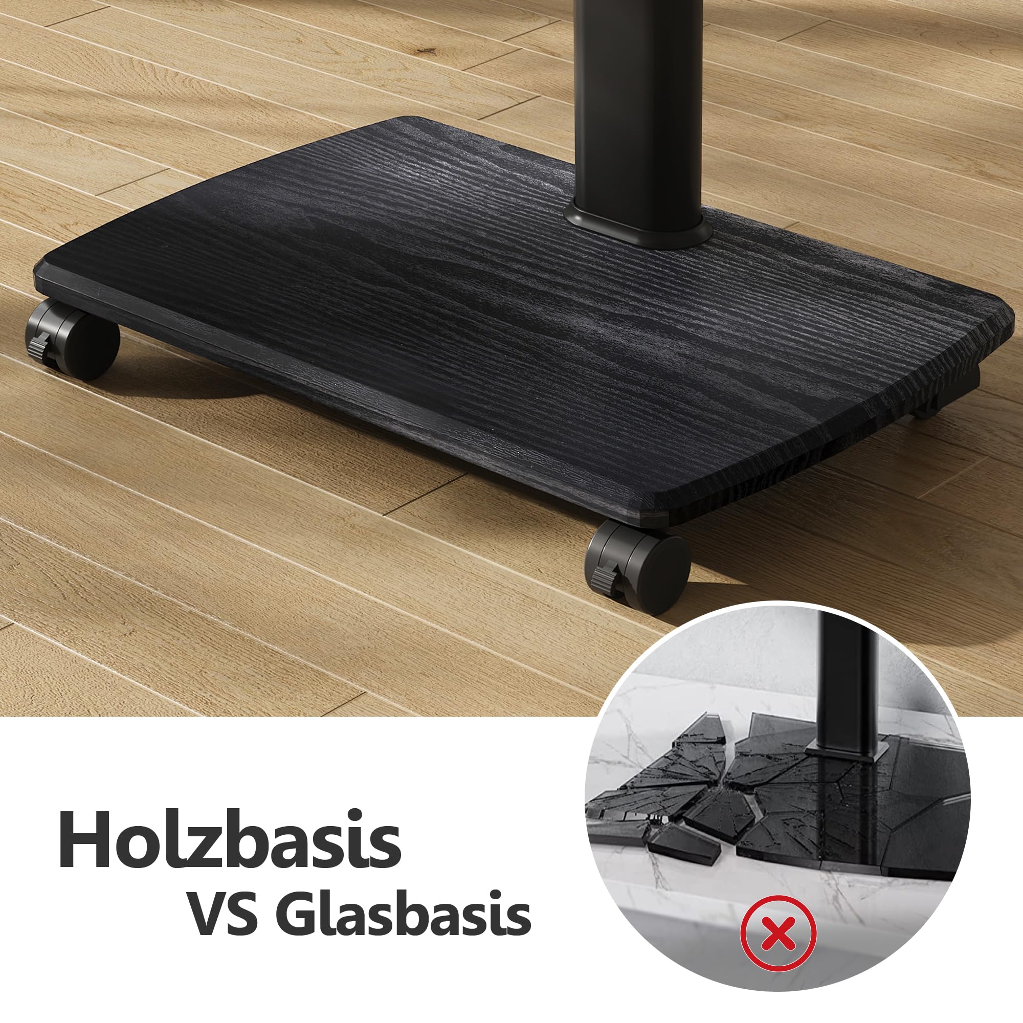 FITUEYES TV Bodenständer Rollbar mit Holzablage höhenverstellbar schwenkbar für 32-70 Zoll bis 40kg VESA 600x400 mm