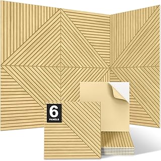 JBER Acoustical Wall Panels - 6 PCS 23.6 X 23.6 Inches Wood-Pattern Printing Sound Absorbing Panels, Large Self-Adhesive Decorative Soundproof Wall Panels for Studio,Home & Living Room(Oak)