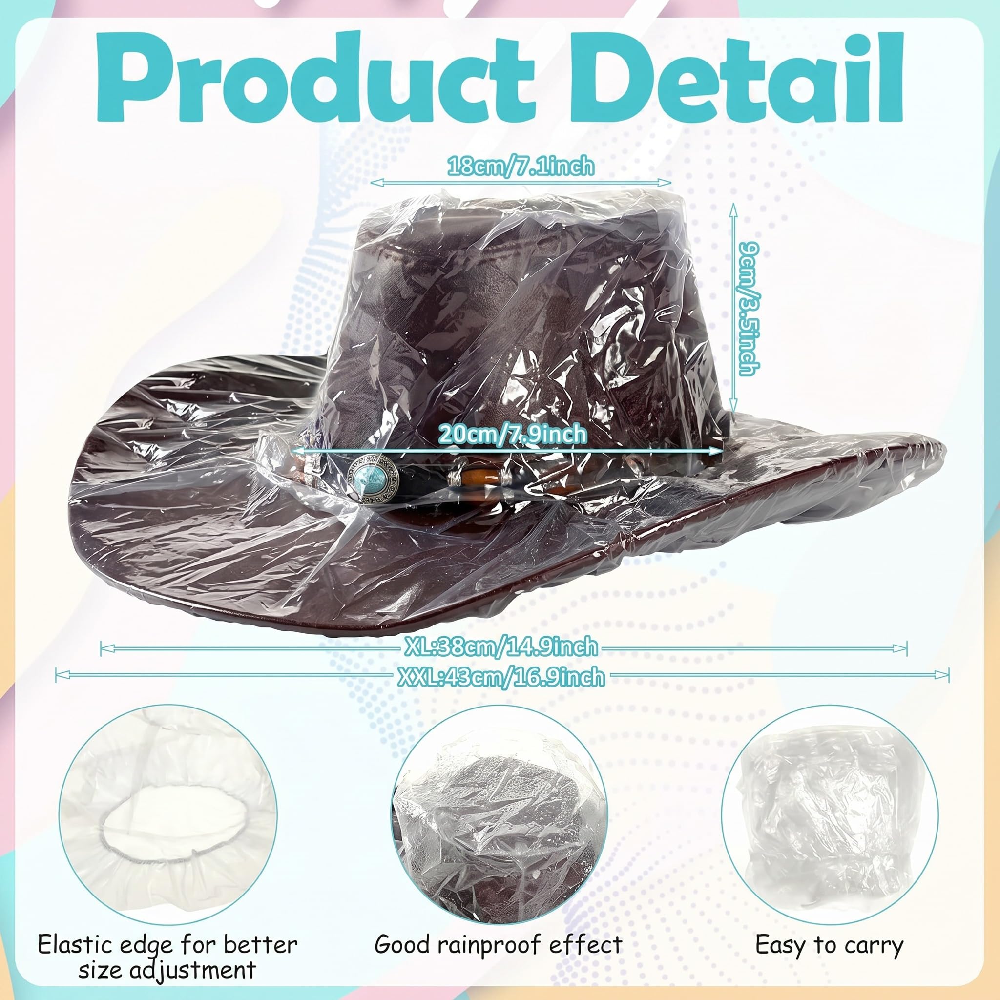 Funtery 10 Pcs XXL Cowboy Hat Cover Cowboy Hat Rain Covers Plastic Hat Covers Cowboy Hat Protectors Keep from Rain Snow Dust