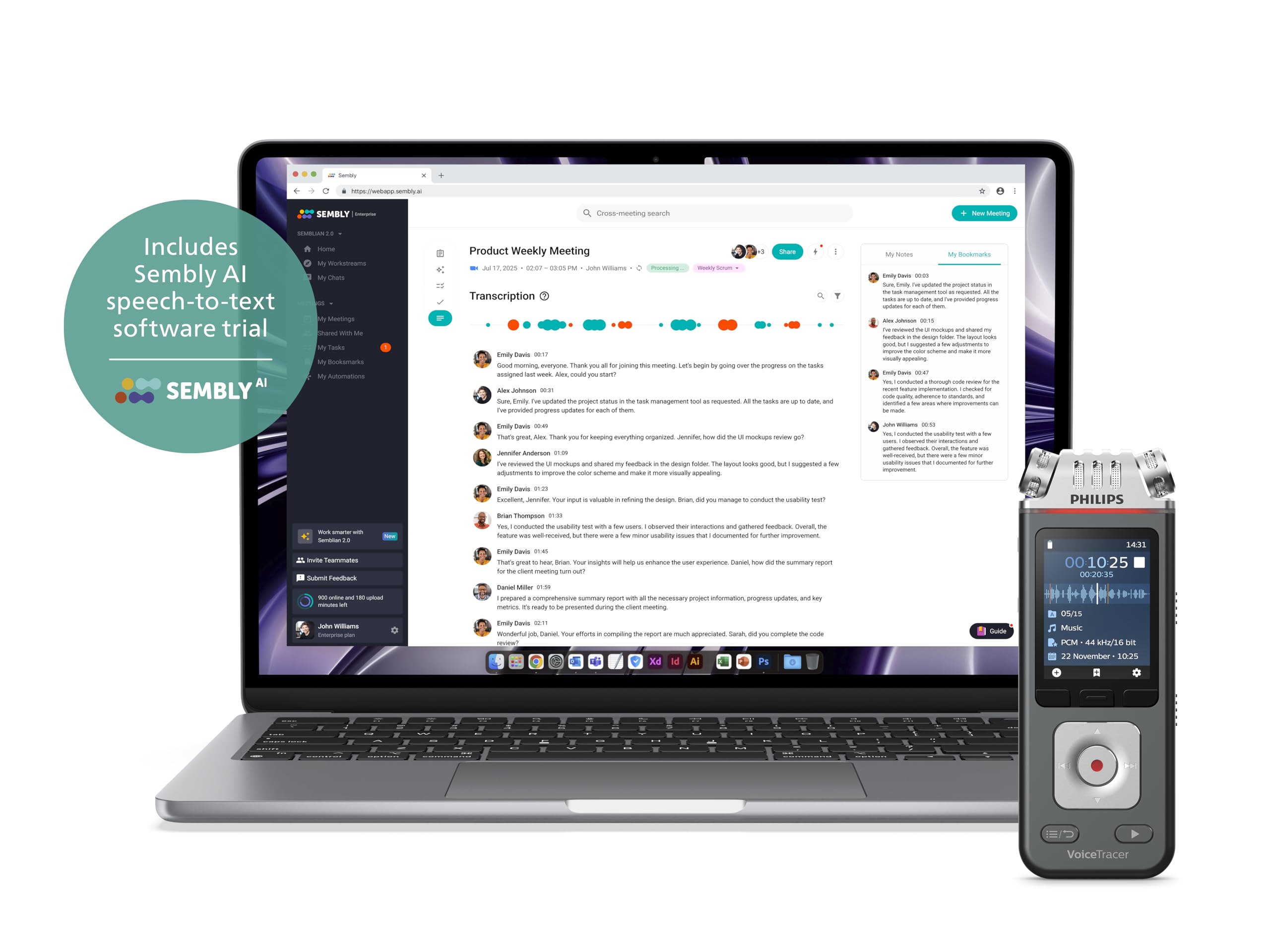 Philips VoiceTracer DVT6115, registratore vocale, 8 GB, MP3, 3 microfoni HIFI, registrazione musica. Licenza AI Sembly in prova: l’Intelligenza Artificiale crea riassunti, trascrizioni