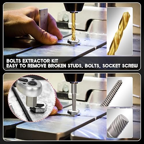 Miniatura 6 de Juego de 40 extractores de tornillos, juego de brocas para mano izquierda 65424341 HSS, juego de extractor de pernos fácil de sacar con adaptador