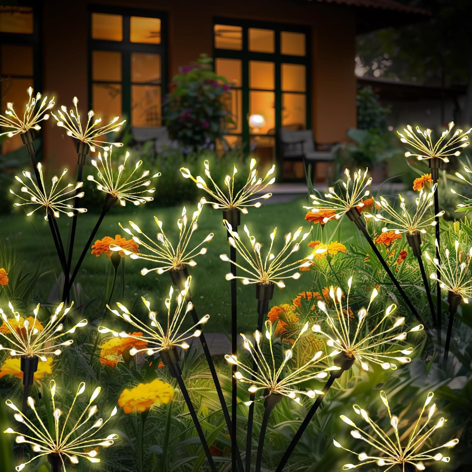 Yomistar Garden Solar Lights Outdoor 2 Pack 160 LED Christmas Light Outdoor Decorations 8 Modes Garden Lights Solar Powered Waterproof Starburst Light for Pathway Patio Lawn Decorative