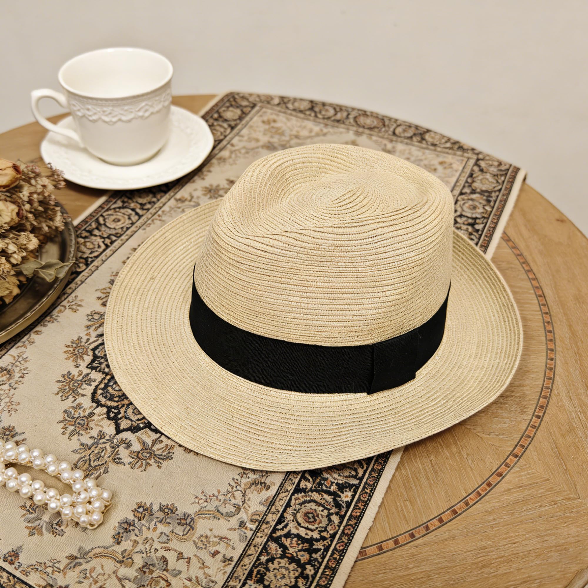 Sombrero de Paja de ala Ancha, Banda elástica, Ligera, protección UV, Unisex