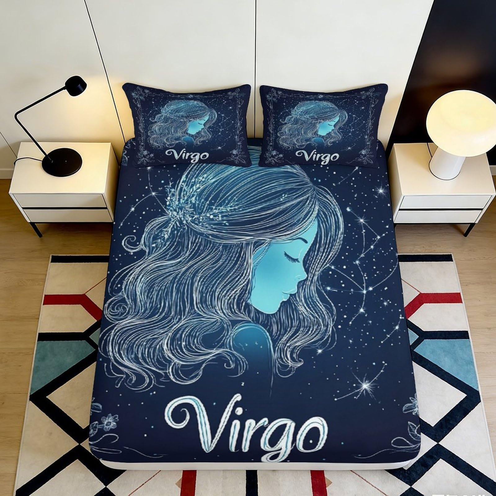 Pnayamiorkfel Style-2 3D Printed Virgo Zodiac Fitted Sheet Microfiber Blue Starry Night Mattress Cover For Bedroom Dorm Decorative Bedding 90X200x25cm
