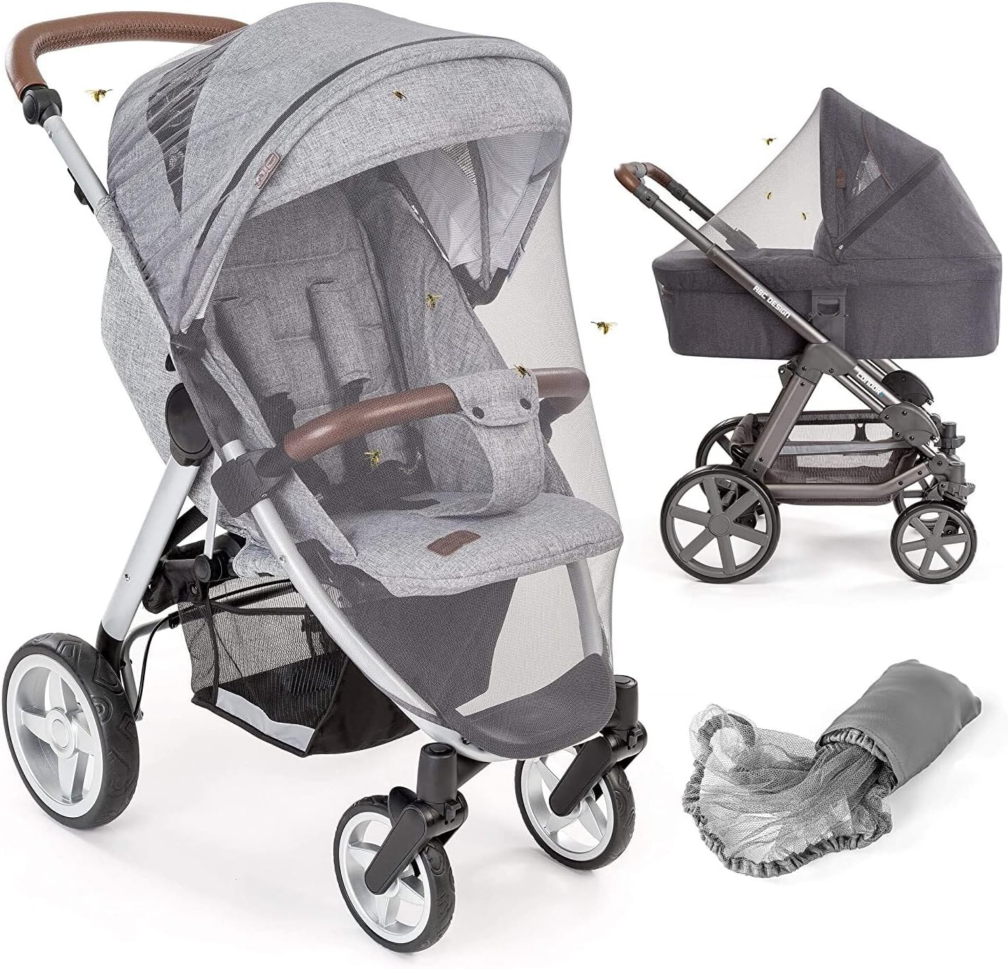 Universal Mosquito Net for Pushchair, Pram, Buggy, Carrycot and Travel Cot | Washable and Durable Fine Mesh Insect Protection Netting - Grey