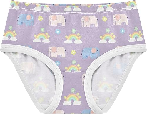 GAIGEO Cartoon Elephants Rainbow Purple Girl Panties Cute Toddlers Underwear Floral Cotton Animals Briefs Girls Undies