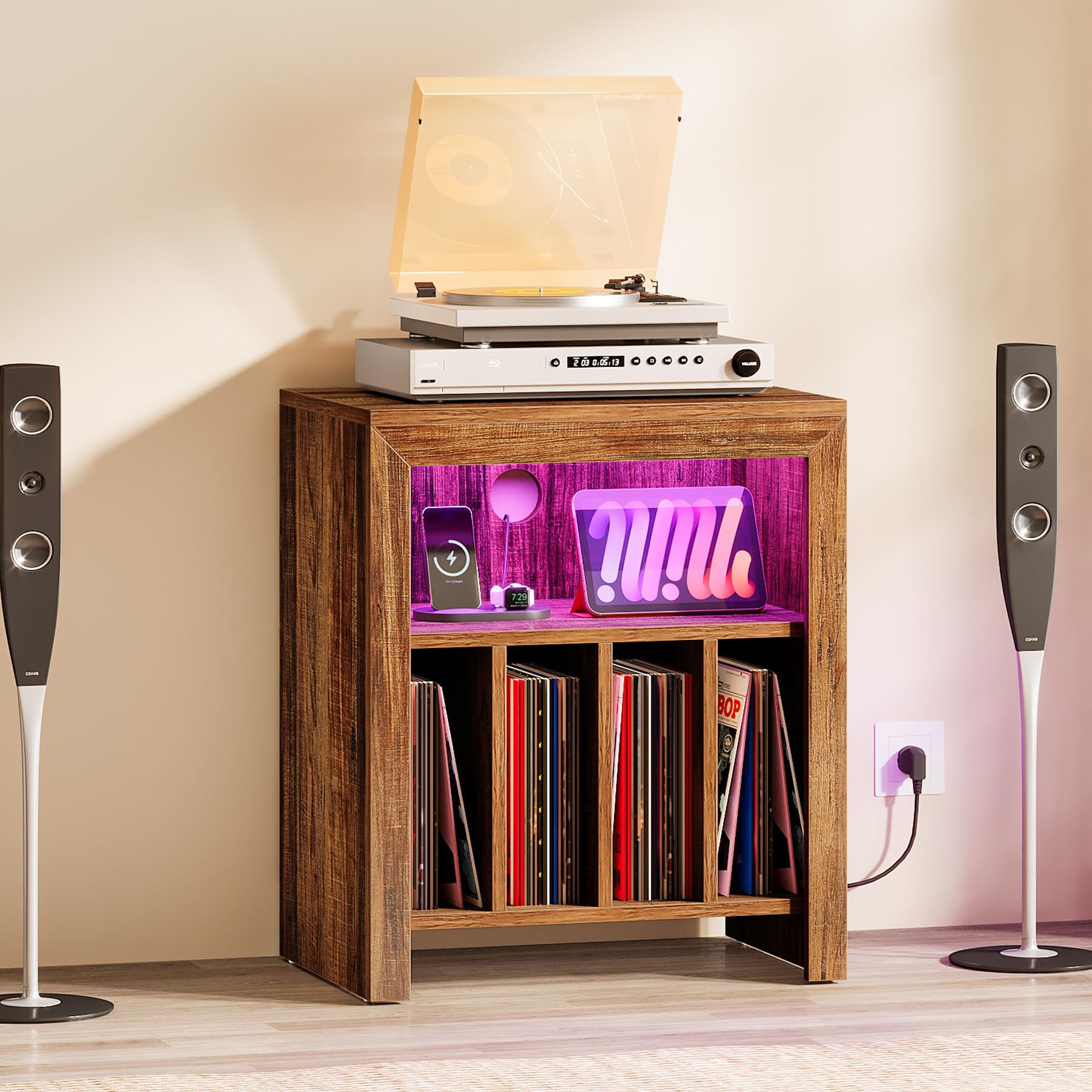 Tribesigns Armadio per giradischi industriale | Tavolino mobile, comodino e supporto multimediale per vinile e CD