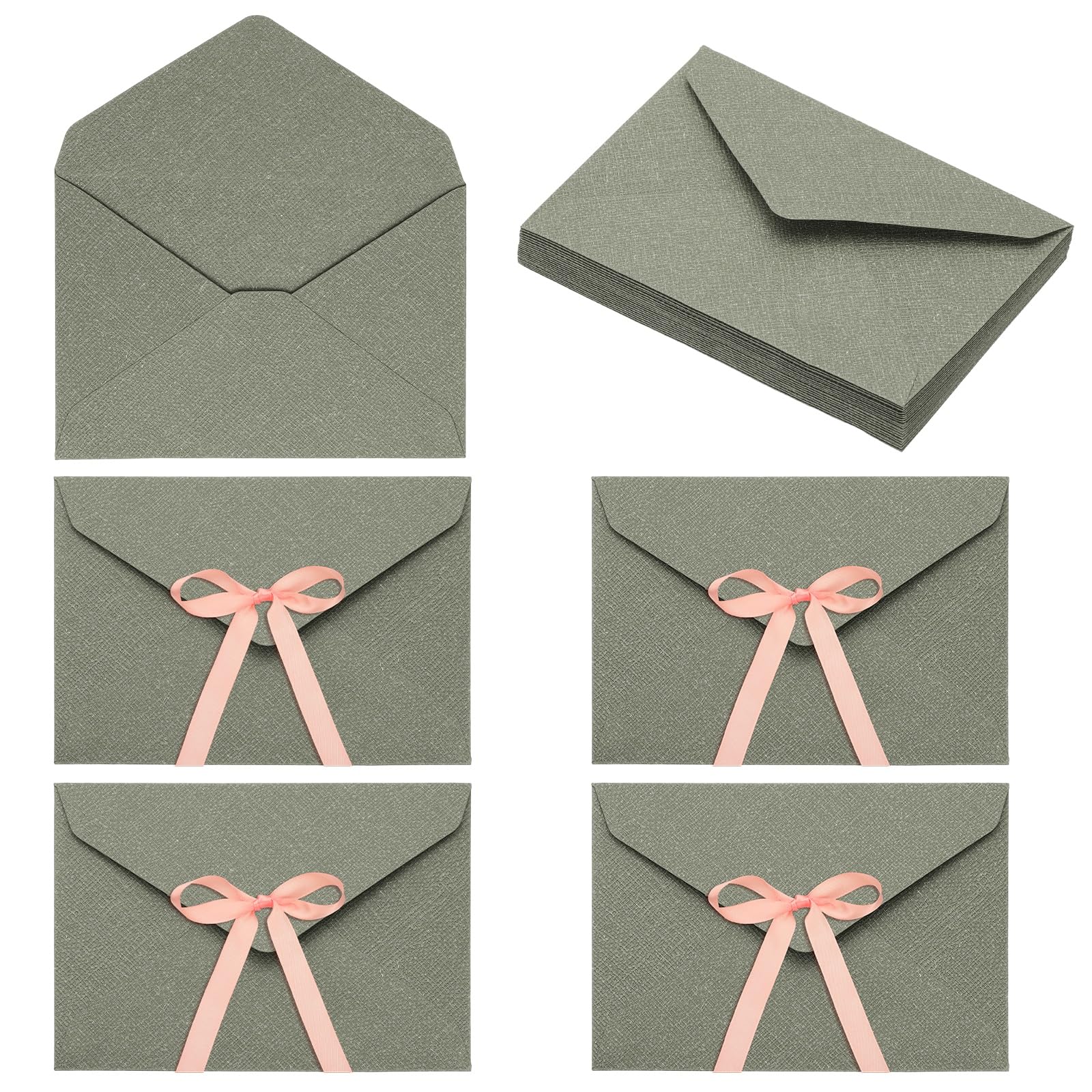 sourcing map 20 Pack Greeting Card Envelopes with Ribbon Bow, 6.3" x 4.4" Tiny Items Storage Vintage Cute Present Card Holder for Wedding Greeting Party Postcards, Dark Gray