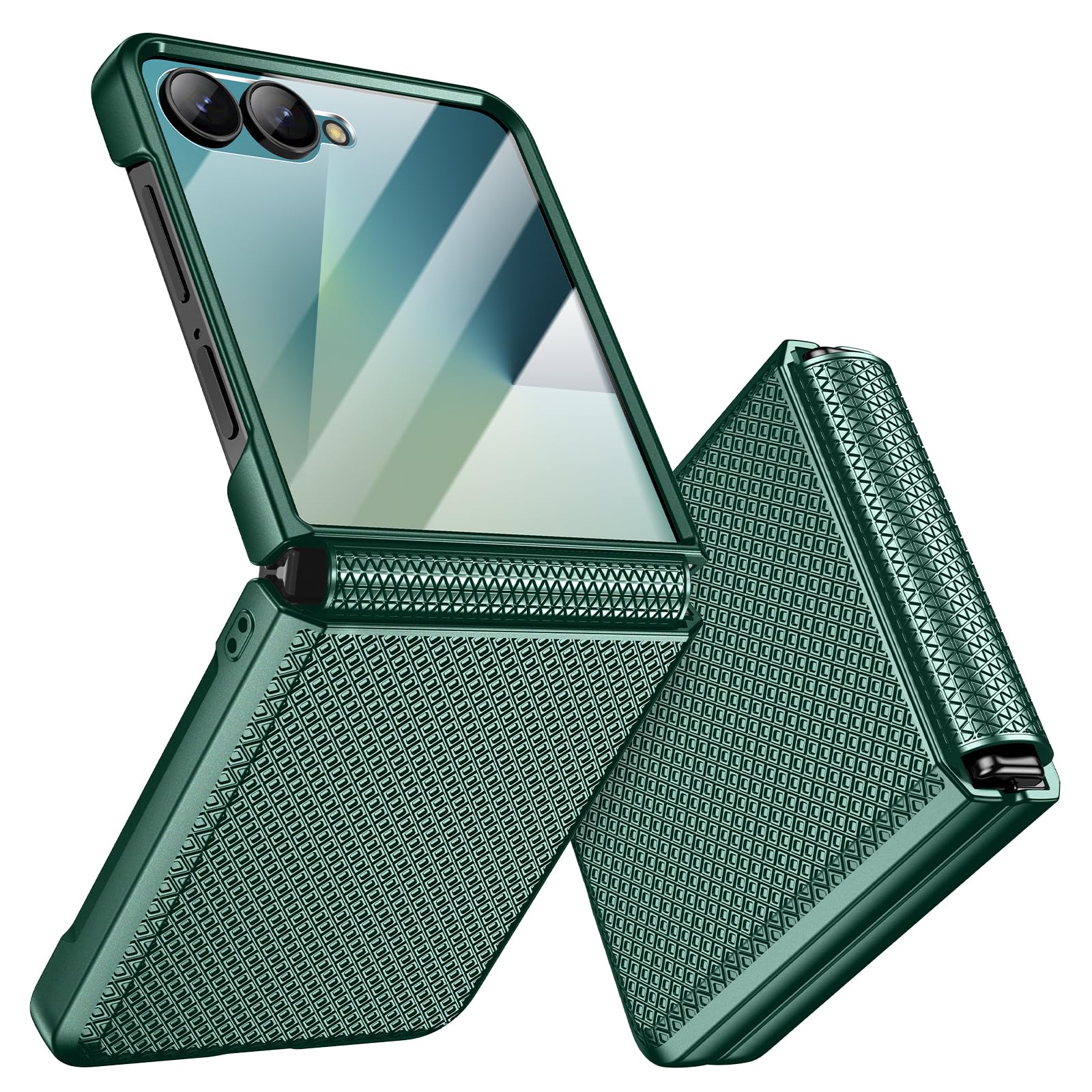 Doeshine Custodia per Samsung Z Flip 7(Non per Flip 7 FE), Protezione Dello Schermo Posteriore e Cerniera, Slim Fit, Stylish Texture, Hard Shockproof protettiva Cover per Galaxy Z Flip 7 2025(Verde)