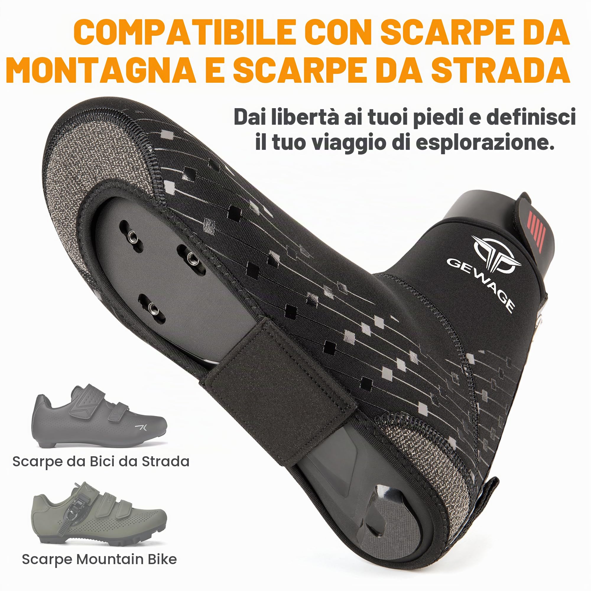 GEWAGE Copriscarpe Invernali per Rennrad & MTB – Copri-Scarpe Termici, Traspiranti, Non Impermeabili, Logo Riflettente