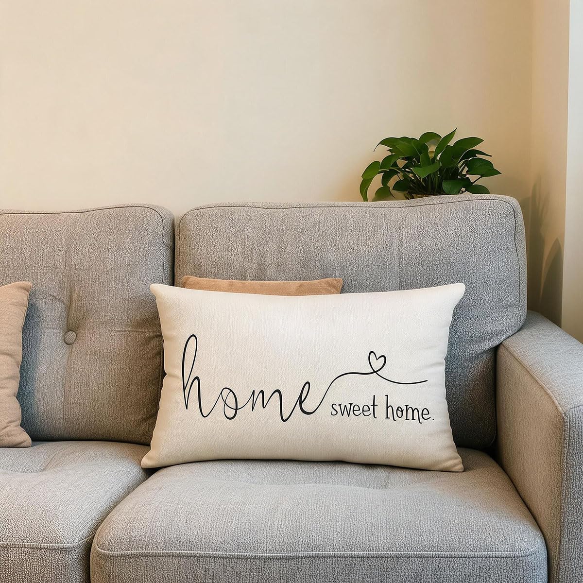 MFGNEH Home Sweet Home Quotes Farmhouse Pillow Covers 12x20 Inch,Farmhouse Decorative Lumbar Throw Pillow Case Cushion Cover,Housewarming Gift
