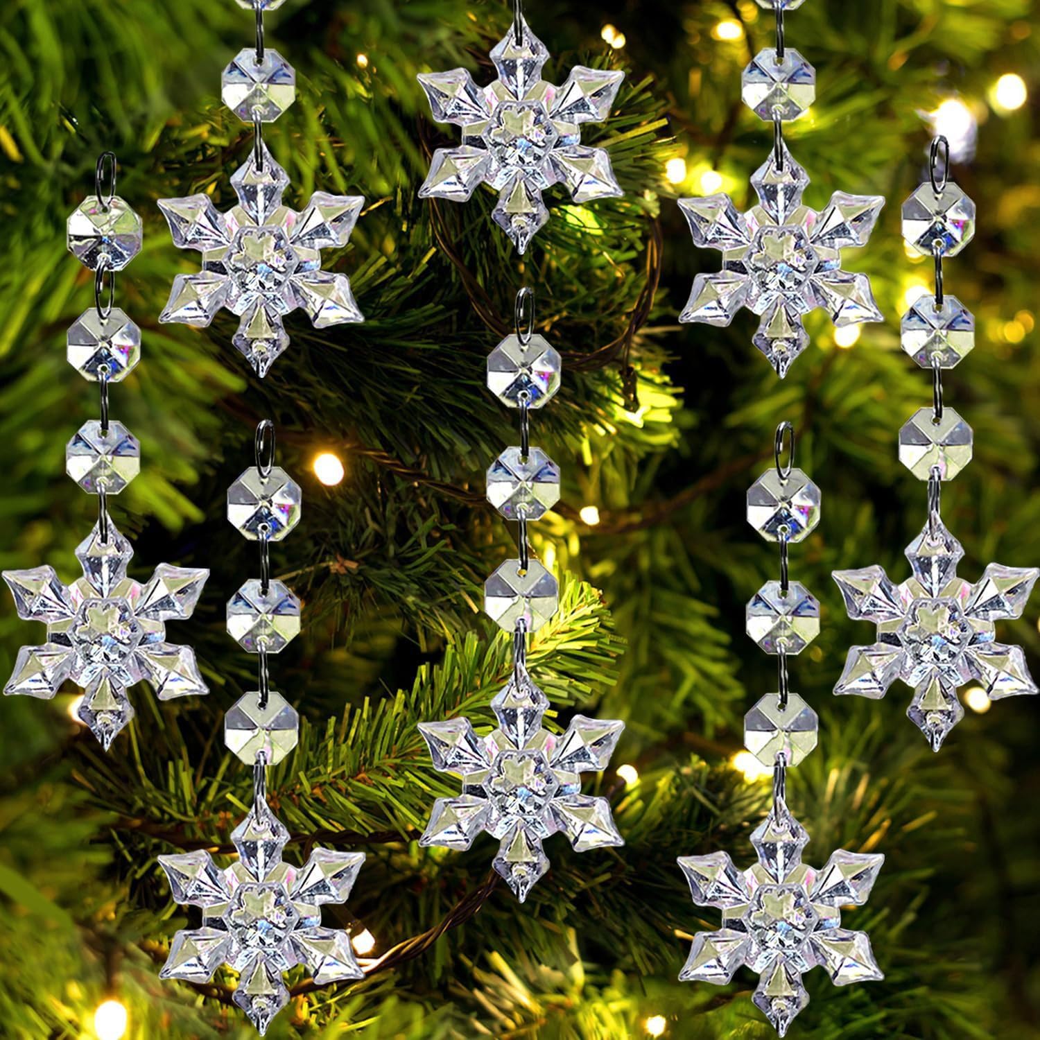 30PCS Christmas Tree Decorations 12CM Clear Icicles Pendants Christmas Ornaments Clear Baubles Iridescent Hanging Acrylic Snowflake Pendants