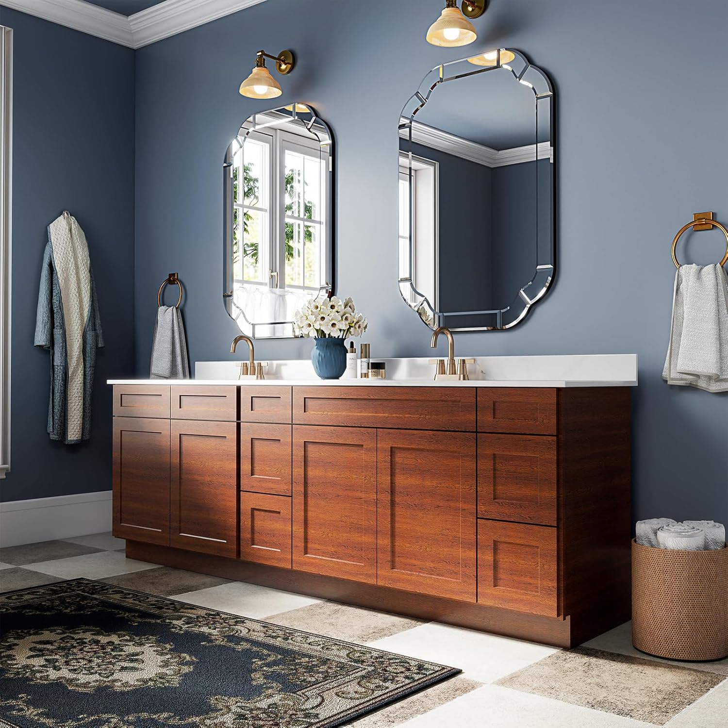 35.4" x 23.6" Scalloped Rounded Corner Bathroom Mirror, Wavy Beveled Arched Decorative Wall Mounted Mirror for Living Room, Entryway, Bedroom