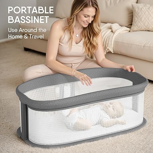 Miniatura 4 de Moisés eléctrico inteligente calmante para bebé con 5 velocidades de balanceo, 3 modos de temporizador, 12 músicas relajantes, 3 alturas ajustables,