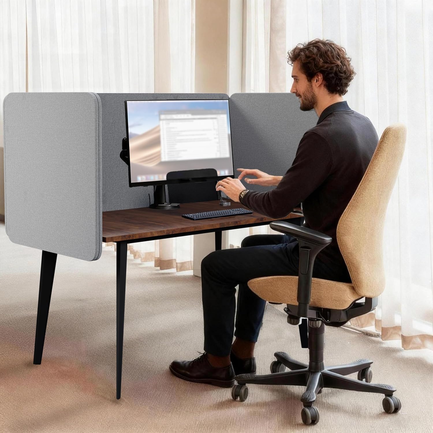 Desk Privacy Panel 24 x 24 Inch, Sound Absorbing & Proof Desk Divider for Office, Clamp-on/Screw-on Acoustic Desk Back Panel Partition, Gray