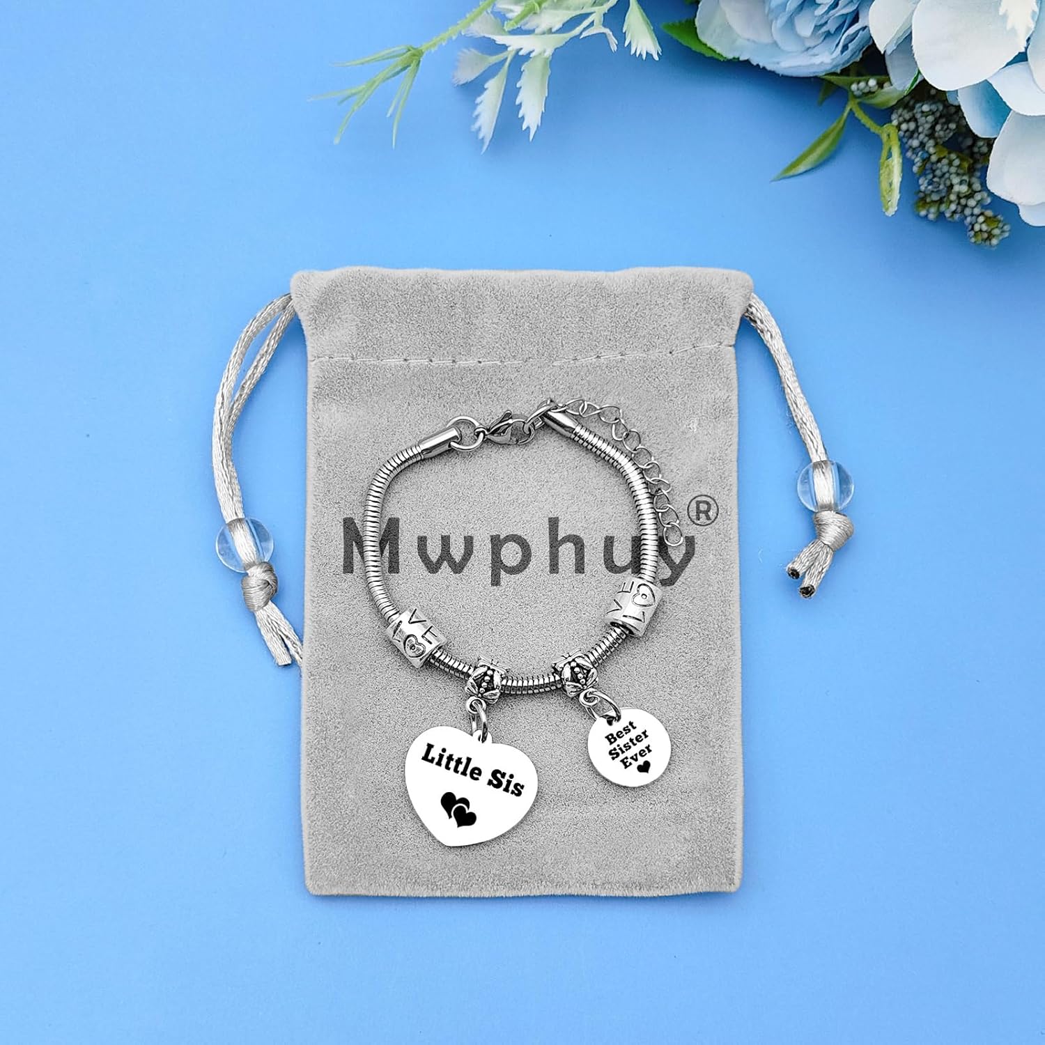 Mwphuy Best Sister Ever Gifts 2Pcs Bracelets for Big Sis Little Sis Gifts Birthday Graduation Christmas Gift for Women Girls Friend Bestie Soul Sisters Friendship Bracelet Gifts for 2 Twin Sisters - Image 7