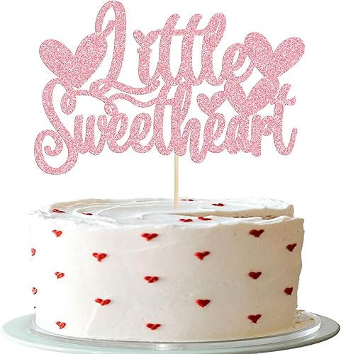 Gyufise 1 decoración de pastel de corazón con purpurina rosa para el día de San Valentín decoración para el tema de San Valentín cumpleaños