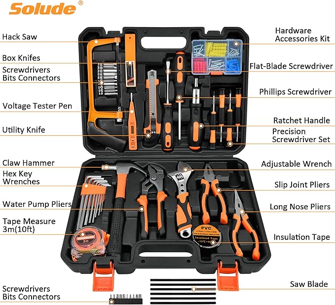 SOLUDE Tool Set,148-Piece Home Repair Tool Kit for Household Basic Hand Tool Sets