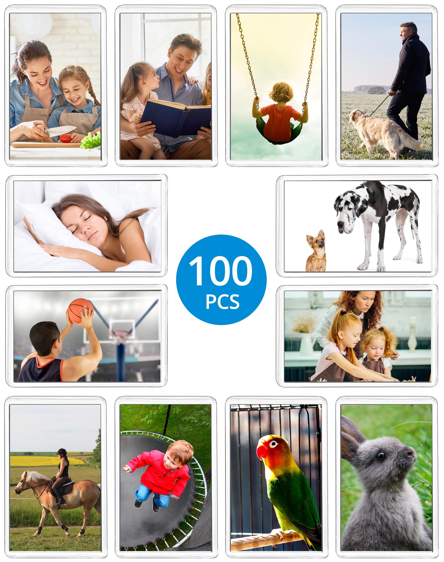 QWORK® 100 Pezzi Mini Cornice Portafoto Magnetico per Foto da 7 x 4,5 cm, Cornice Portafoto di Acrilico Trasparente para Frigorifero