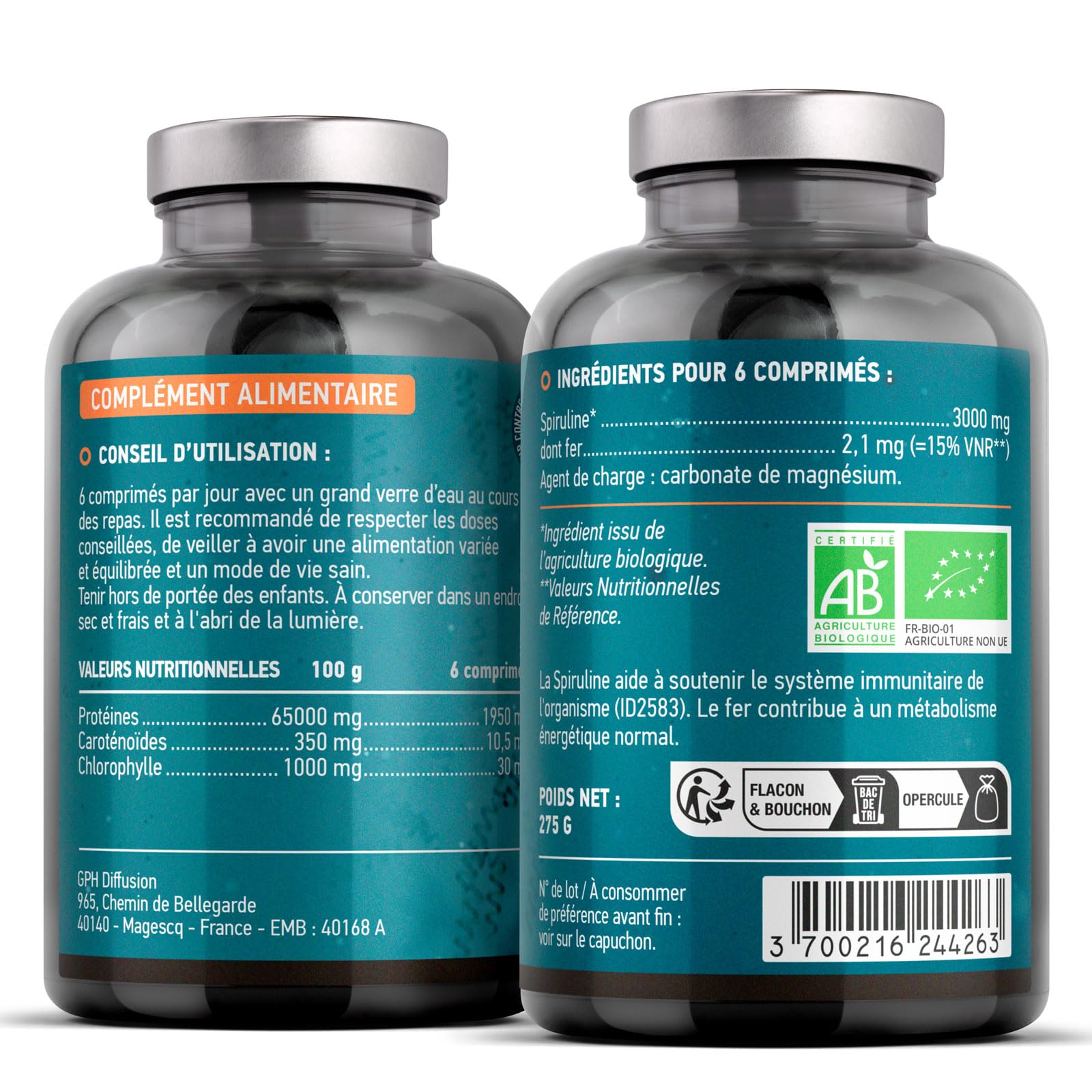Spiruline Bio 500 mg - 2000 Comprimés