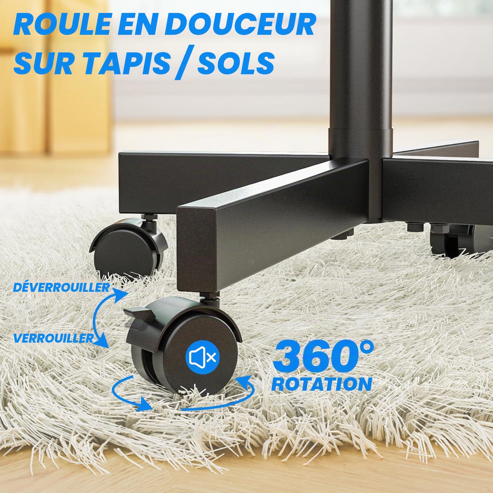 RFIVER Support TV sur Pied Chariot TV Meuble Télé Support avec Roulette Pied de 27 à 60 Pouces, Mobile TV Pivotant et Réglable en Hauteur, jusqu'à 40 kg, Max VESA 400x400 mm