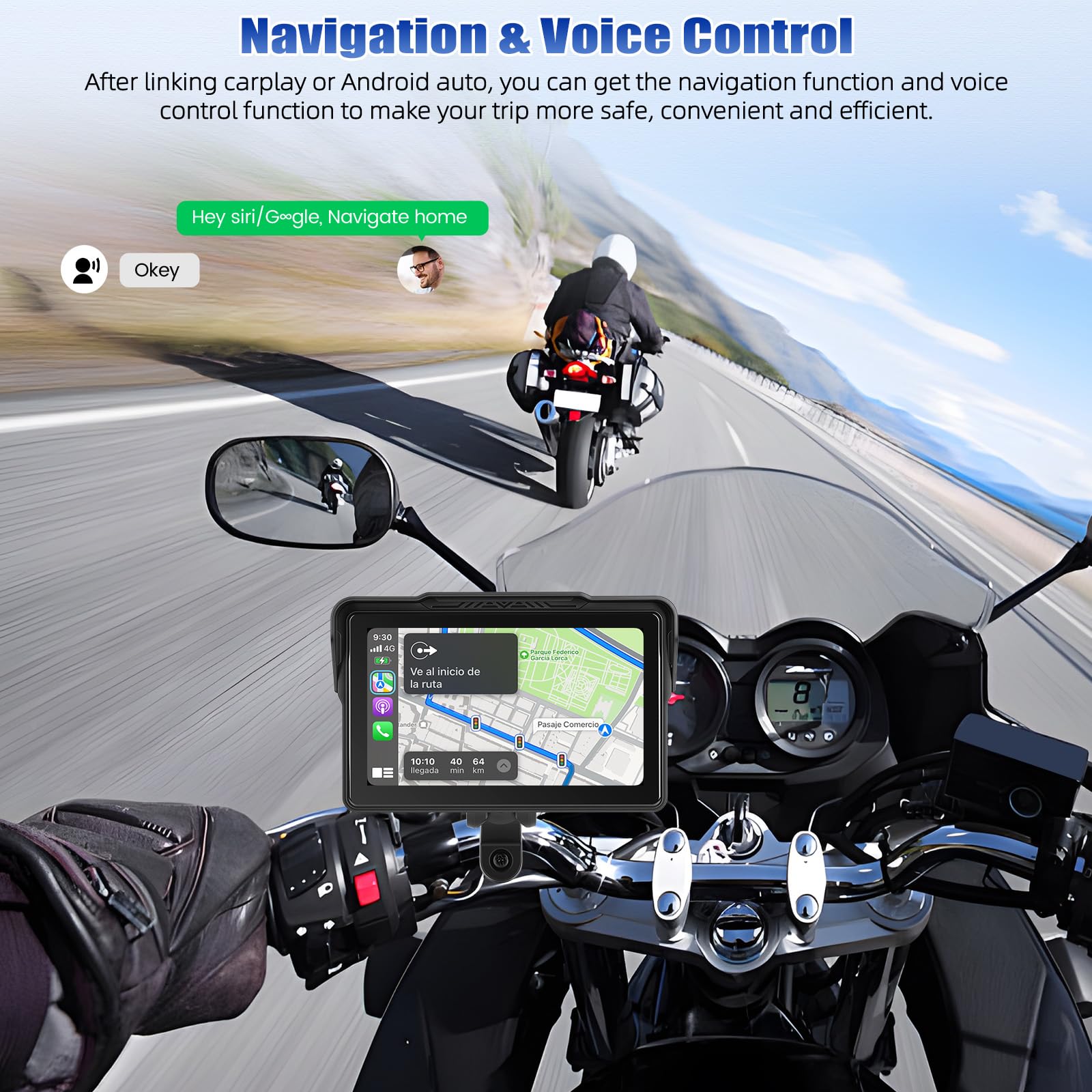 [2026] CAMECHO Senza Fili Carplay per Moto, 7 Pollici HD Schermo IP67 Impermeabile Navigatore con Touchscreen, Android Auto Bluetooth Airplay Android Cast, Supporto Siri/G-oogle Assistant