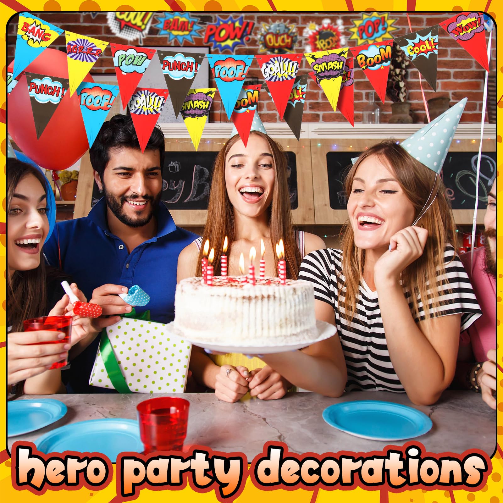 Hahafelt 5 pancartas de fiesta de cumpleaños de héroe, decoración de fiesta de cumpleaños, decoración de techo para colgar en el techo, decoración de fiesta de cumpleaños de héroe, recuerdo de fiesta