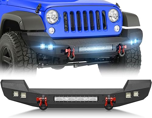 Miniatura 10 de Parachoques delantero compatible con Jeep Wrangler JK JL JKU JLU Unlimited 2007-2024 y Gladiator JT - Parachoques todoterreno con placa de
